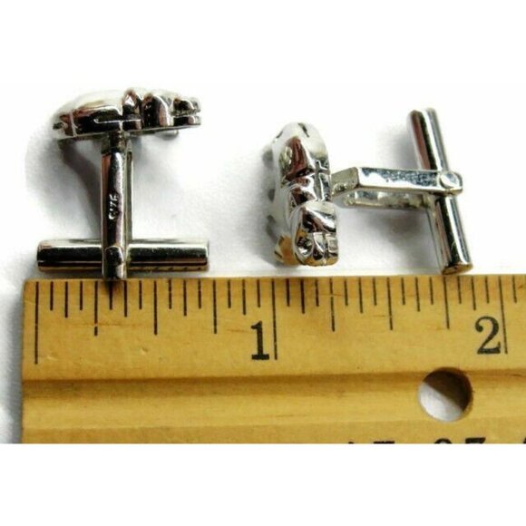 Antique Elephant Figure Silver Tone Sterling Silver 925 Vintage Patina Cufflinks - Picture 8 of 8